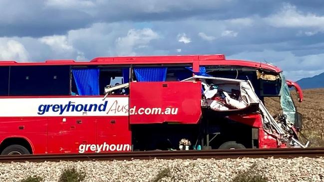 The scene of a horror Greyhound bus crash on the Bruce Highway between Bowen and Townsville in north Queensland.