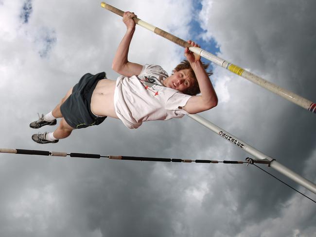 Jed Bews in action in the pole vault.