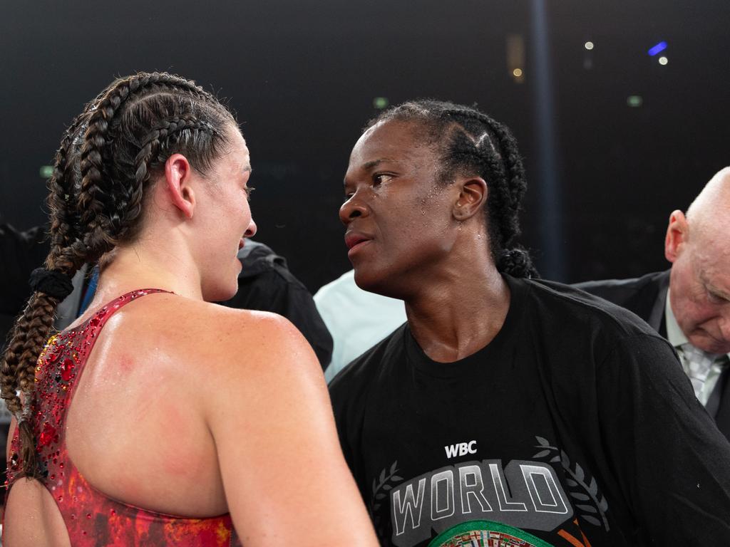 Syke Nicolson lost her WBC featherweight world title fight against Tiara Brown at Qudos Bank Arena, Sydney. Picture: Supplied