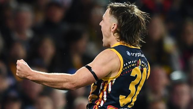 Rowe celebrates a goal against the Saints this year. Picture: Mark Brake/Getty Images