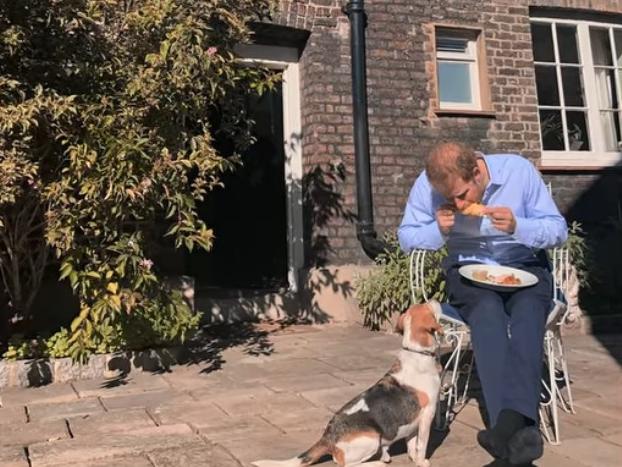 A candid shot of Prince Harry outside the modest Nottingham Cottage, which Meghan Markle likened to a “frat house”. Picture: Netflix