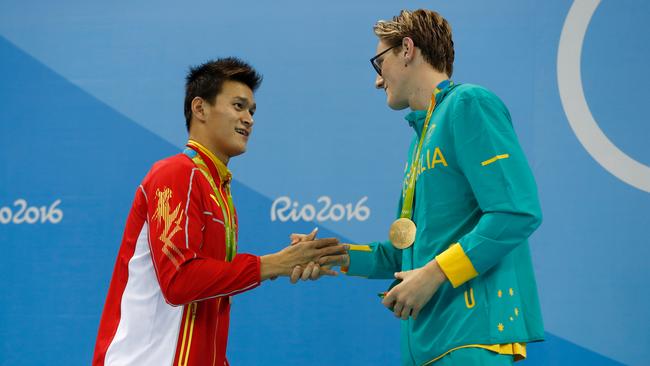 No love lost. Sun Yang and Mack Horton will face off again in the 1500m. Picture: Clive Rose/Getty Images