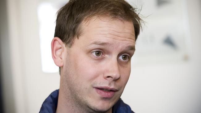 (FILES) This photo taken on September 28, 2010 shows one of the co-founders of the file-sharing website, The Pirate Bay, Peter Sunde, waiting at the Swedish Appeal Court in Stockholm. The co-founder of file-sharing website The Pirate Bay, Peter Sunde, was arrested in southern Sweden after two years on the run, Swedish police said on June 1, 2014. AFP PHOTO / JONATHAN NACKSTRAND