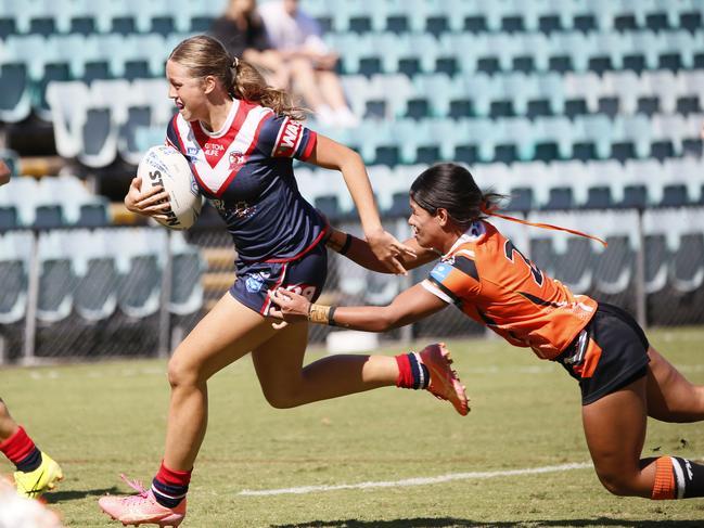 LoganFletcher was everywhere for the Roosters in the Tarsha Gale Cup victory. Picture Warren Gannon Photography