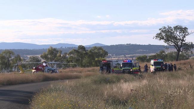 Emergency services at the scene of the tragedy on Tuesday. Picture: 9NEWS