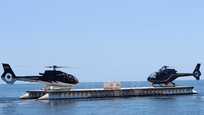 The pontoon at Hardy Reef, near Whitsunday Islands, which the helicopter was approaching when it crashed. Picture: Belinda Seeney