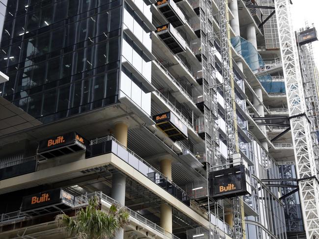 (l to r) Construction at the $130 million Parramatta Square 5, which is part of the $3.2 billion Parramatta Square redevelopment and will house the library and council chambers. Picture: John Fotiadis