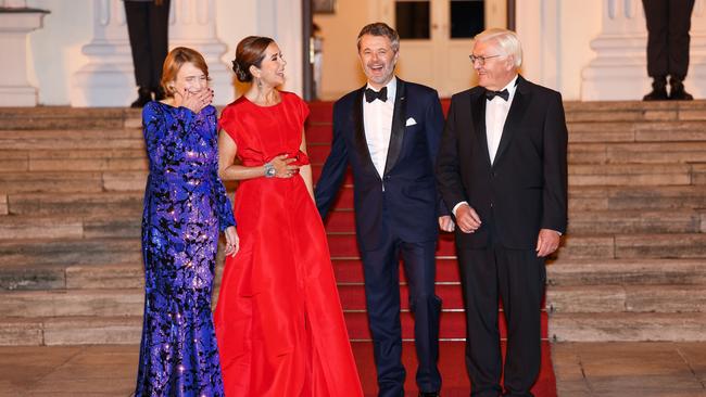 Queen Mary and King Frederik, centre, share a laugh with Germany President Frank-Walter Steinmeier (R) and First Lady Elke Buedenbender (L). Picture: Gerald Matzka/Getty Images