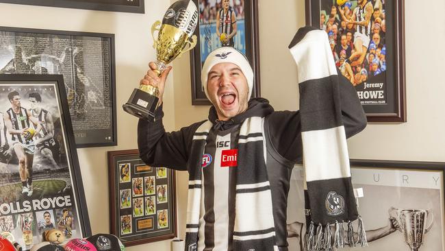 Dean Valmorbida is a massive Pies fan who has a wall dedicated to the team in his bedroom with numerous frames of the club. Picture: Rob Leeson