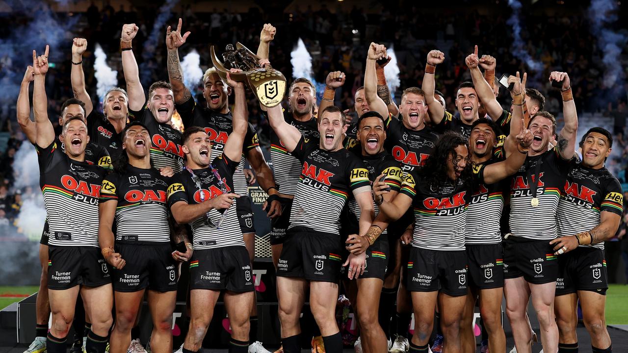 *2022 Pictures of the Year Australia* - SYDNEY, AUSTRALIA - OCTOBER 02: The Panthers celebrate with the NRL Premiership Trophy after victory in the 2022 NRL Grand Final match between the Penrith Panthers and the Parramatta Eels at Accor Stadium on October 02, 2022, in Sydney, Australia. (Photo by Cameron Spencer/Getty Images)