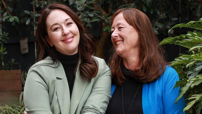 Krystal Barter with her mother, Julie-Anne Barter, at home in North Manly. Krystal founded the charity Pink Hope and Humanise Health. Picture: Justin Lloyd