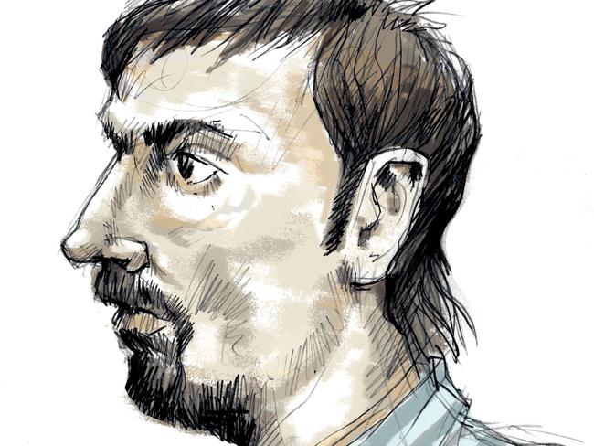 A court sketch of Anthony Sherna during one of his appearances. Illustration. Joe Benke