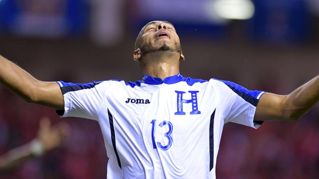 Honduras' Eddie Hernandez celebrates after scoring.