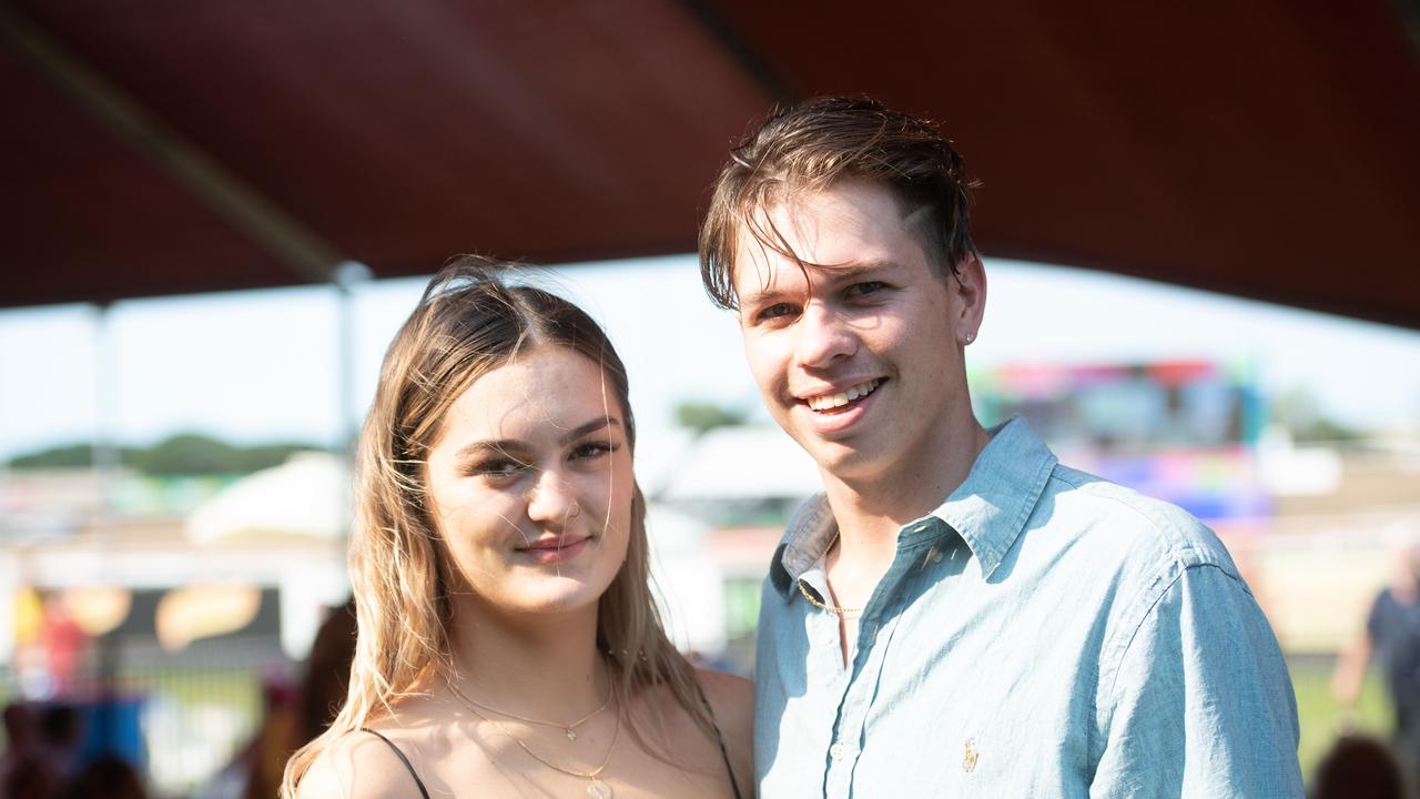 Jade Debono and Jack Higgins enjoy the 2020 Great Northern Darwin Cup Carnival. Picture: Che Chorley