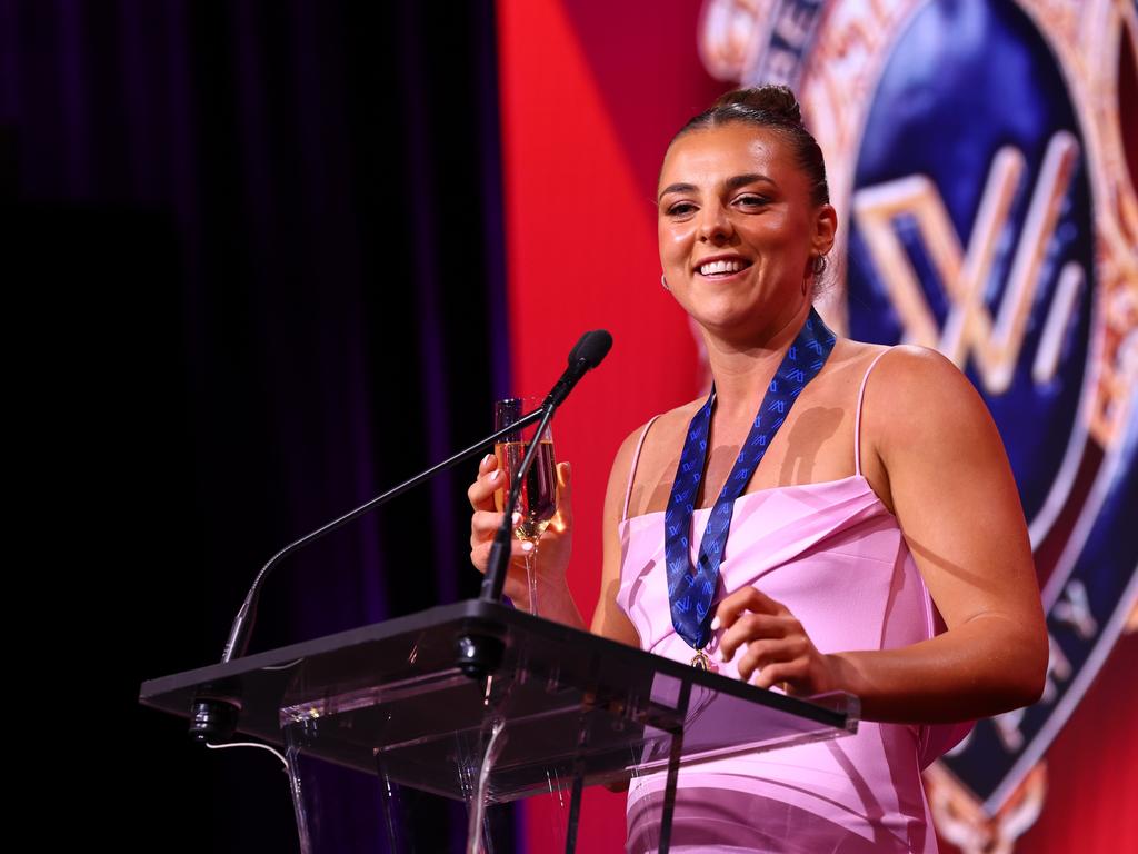 Ebony Marinoff won the AFLW Best and Fairest award on Monday night. Picture: Josh Chadwick/AFL Photos via Getty Images.