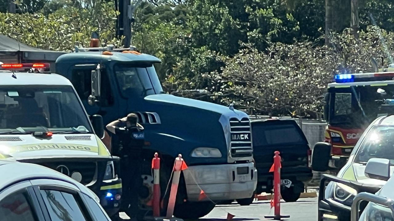 Emergency services on site at Spence St after a man was struck by a truck. Picture: Supplied