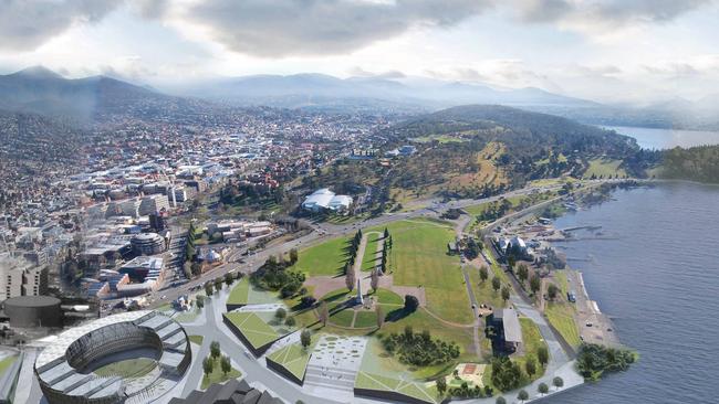 The 2014 Macquarie Point masterplan, featuring an AFL stadium, by The Office for Collective Design.