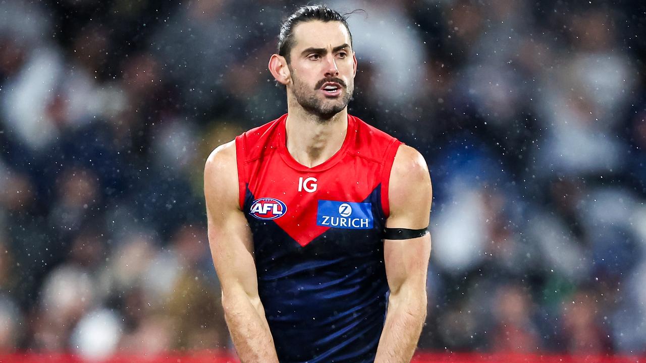 GEELONG, AUSTRALIA - JUNE 22: Brodie Grundy of the Demons in action during the 2023 AFL Round 15 match between the Geelong Cats and the Melbourne Demons at GMHBA Stadium on June 22, 2023 in Geelong, Australia. (Photo by Dylan Burns/AFL Photos via Getty Images)