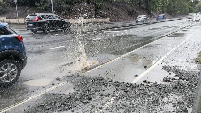 Drivers have complained the pothole is tough to see in wet weather. Picture: Luke Sorensen