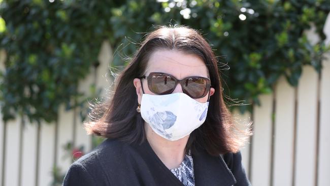 Jenny Mikakos leaves her house in Thornbury the day after resigning. Picture: David Crosling