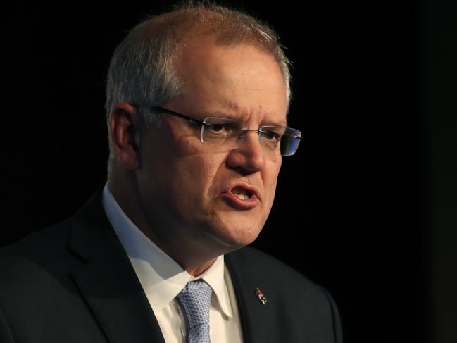 Prime Minister Scott Morrison addresses the Melbourne Institute Economic and Social Outlook Conference in Melbourne, Thursday, October 11, 2018. (AAP Image/David Crosling) NO ARCHIVING