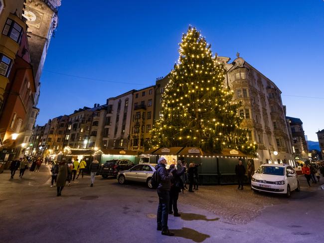 Innsbruck's old town Christmas market. In Austria, the unvaccinated are now barred from entering restaurants, bars, hotel, gyms, hairdressers, ski lifts and other public places nationwide. Picture: Jan Hetfleisch/Getty Images