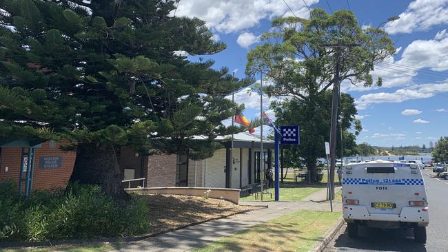 Forster Police Station in the foreground with the courthouse and the lake behind.