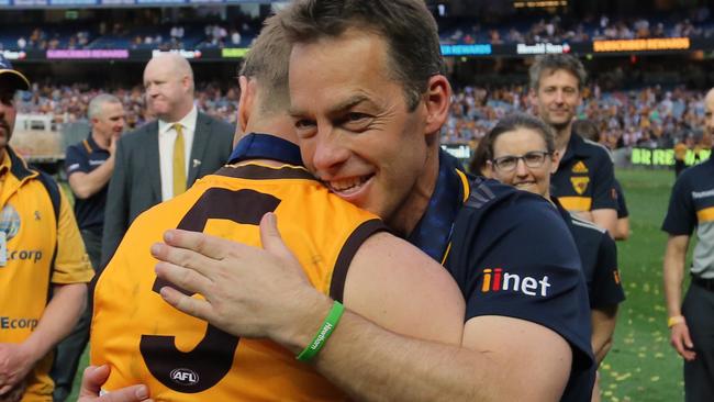 Alastair Clarkson embraces Sam Mitchell after the 2015 Grand Final. Picture: Alex Coppel