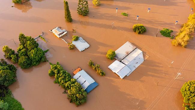 Aerial view of the 2022 Maryborough floods. Photo: AFP/ Queensland Police Services.