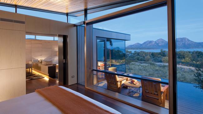 A luxury Saffire Freycinet cabin on the Maria Island Walk, Tasmania.