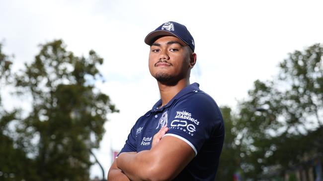 DAILY TELEGRAPH. MARCH 19, 2024.Pictured is Canterbury Bankstown Bulldogs player Karl Oloapu at the NRL Multicultural Round Launch in Parramatta CBD today. Picture: Tim Hunter.