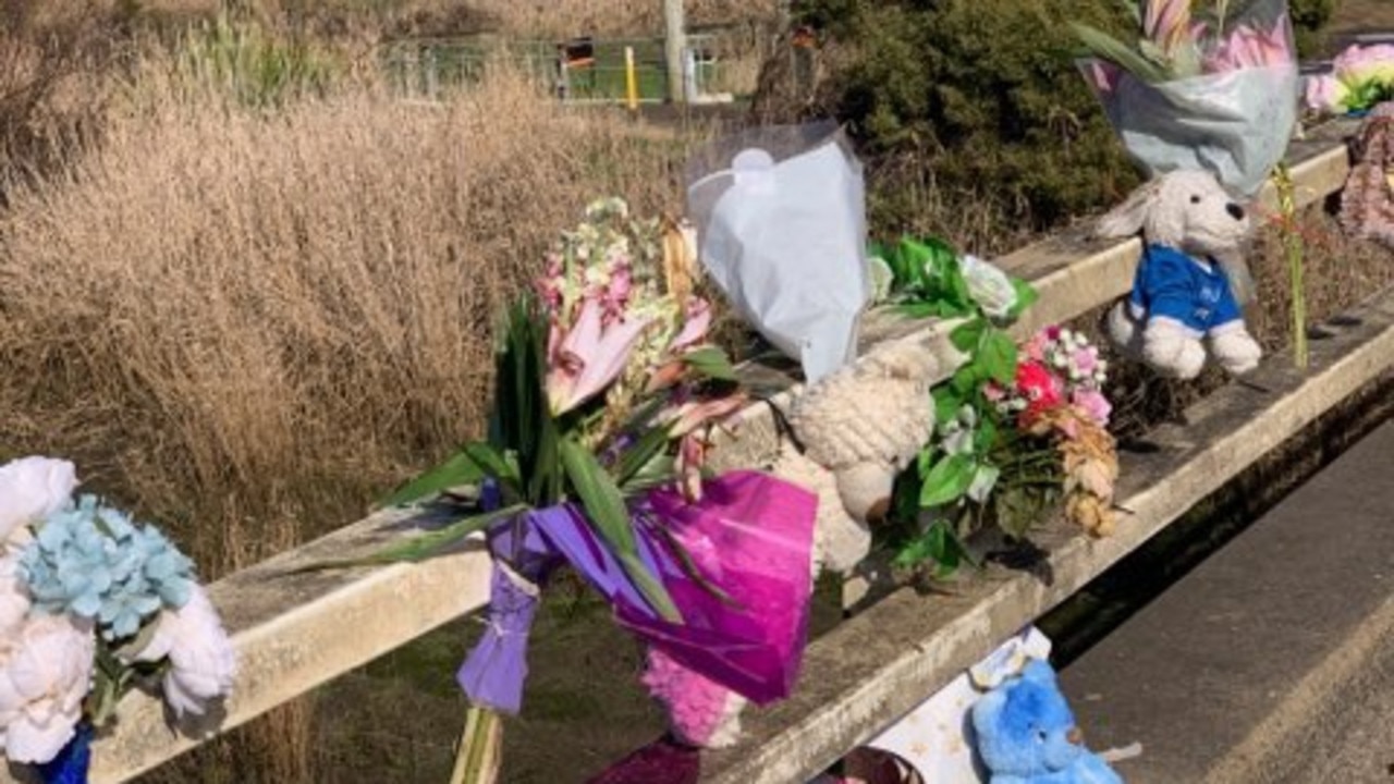 Tributes left at Launceston's Henry St bridge, the site of the last-known sighting of allegedly murdered teenager Shyanne-Lee Tatnell. Picture: Jon Tuxworth