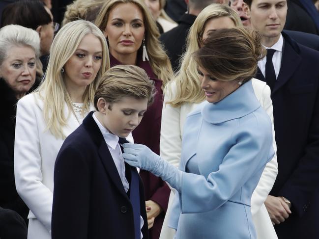 President Donald Trump’s wife Melania Trump adjusts Barron Trump’s tie before the 58th Presidential Inauguration for President-elect Donald Trump at the U.S. Capitol in Washington on January 20, 2017. Picture: AP