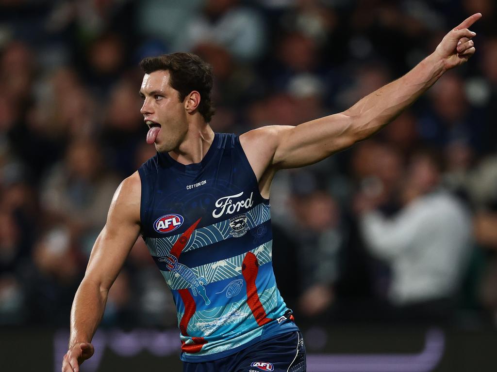 Shannon Neale celebrates one of his five goals. Picture: Morgan Hancock/Getty Images