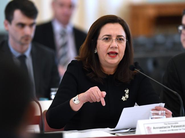 Queensland Premier Annastacia Palaszczuk is seen under questioning during an Estimates Hearing at Parliament House in Brisbane, Tuesday, July 24, 2018. (AAP Image/Dave Hunt) NO ARCHIVING