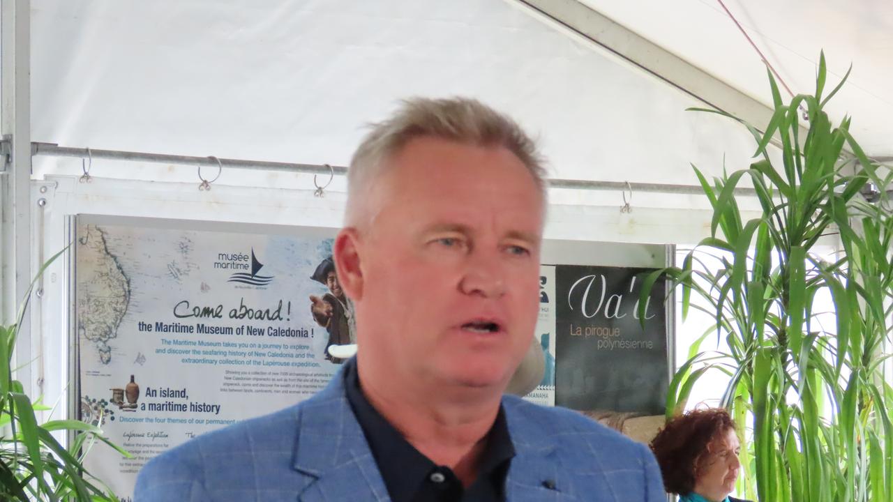 Premier Jeremy Rockliff speaks to the media at the Australian Wooden Boat Festival in Hobart at Friday, February 7, 2025.