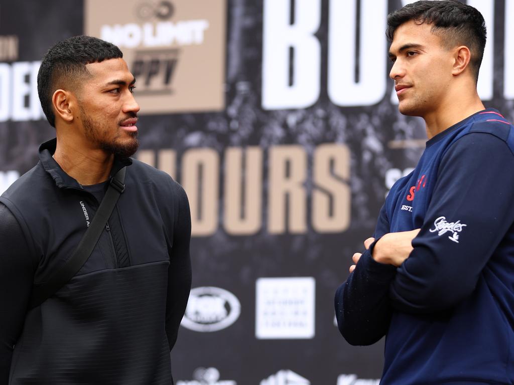 Paulo Aokuso (left) says he’ll fight opponent David Zegarra, even if he weighs into heavy after his flight delay.