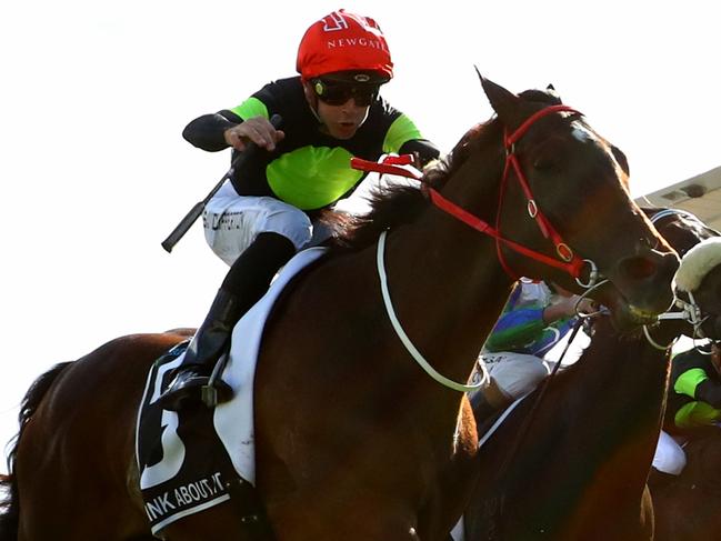 SYDNEY, AUSTRALIA - OCTOBER 14: Sam Clipperton riding Think About It  wins Race 7 The TAB Everest during Sydney Racing - TAB Everest Day at Royal Randwick Racecourse on October 14, 2023 in Sydney, Australia. (Photo by Jeremy Ng/Getty Images)