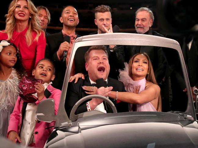 Blue Ivy Carter, Guest, Faith Hill, Keith Urban, John Legend during The 59th GRAMMY Awards at STAPLES Cent, GRAMMY Awards host James Corden, Ryan Tedder of OneRepublic, Jennifer Lopez, and Neil Diamond during The 59th GRAMMY Awards at STAPLES Center on February 12, 2017 in Los Angeles, California. Picture: Getty