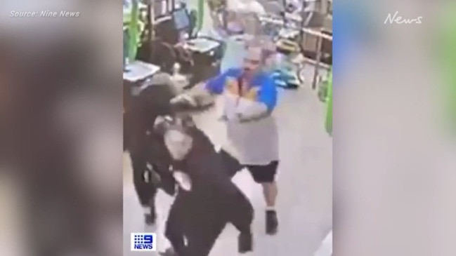 Confronting moment Woolies worker bashed (Nine News)