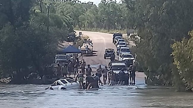 The Archer River claimed another victim last week when an impatient motorist tried to cross floodwaters measured at 600mm over the causeway. Picture: Mick Atkin