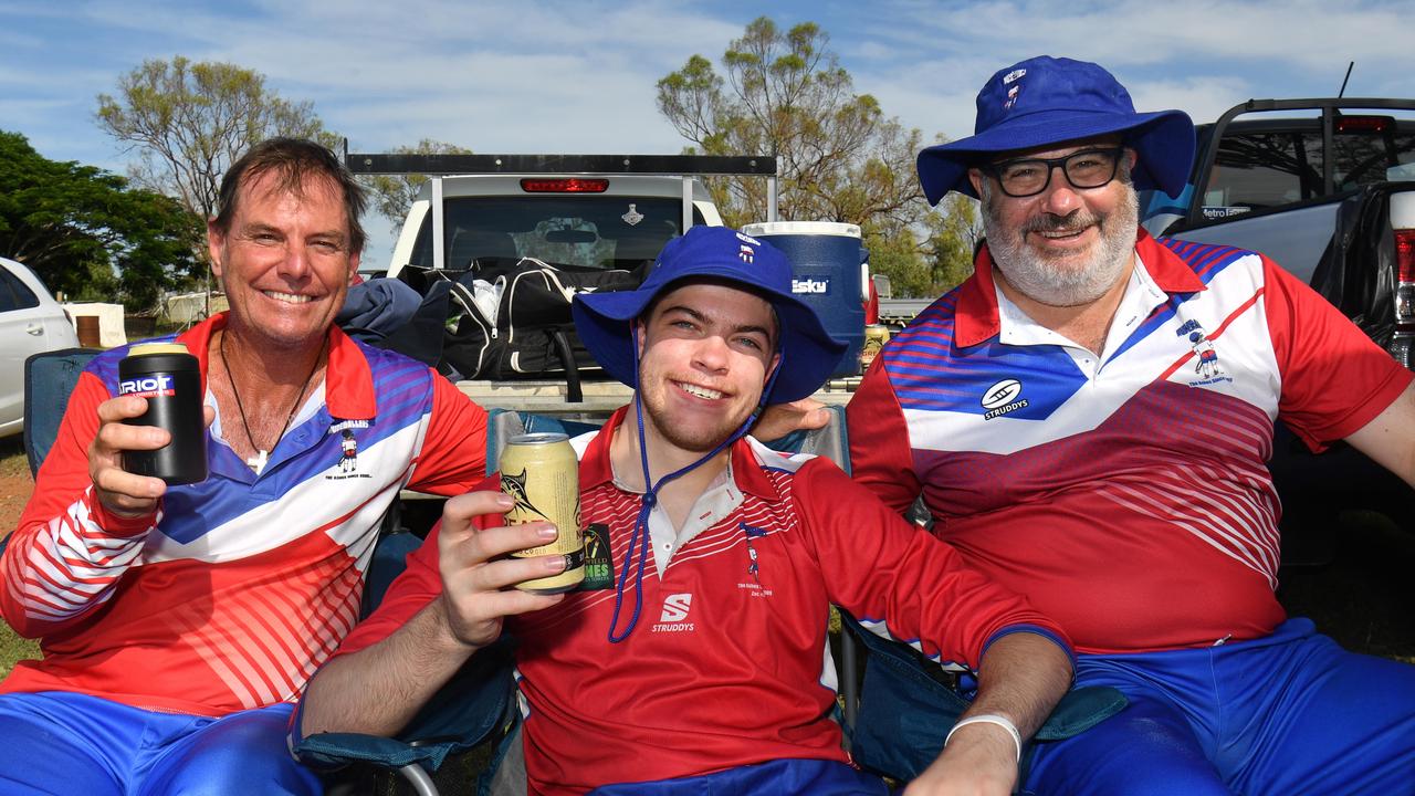 Charters Towers Goldfield Ashes 2025. Ren Pedersen, Jacob Cola and Nick Cola from Nudeballers at Drink-A-Stubbie Downs. Picture: Evan Morgan