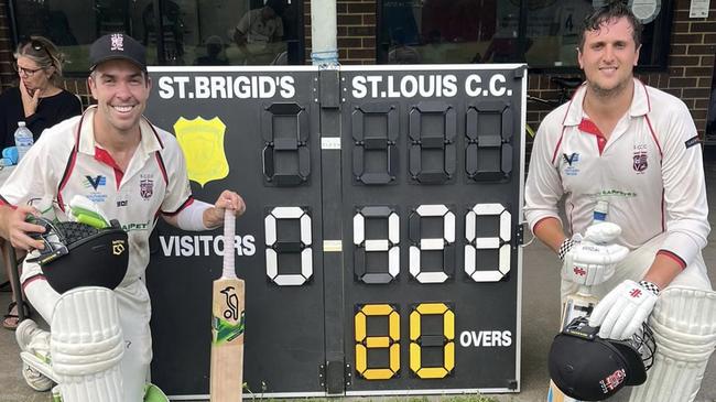 Tom Morris (left) and Brad Erasmus after their 428-run opening partnership for South Caulfield on Saturday.