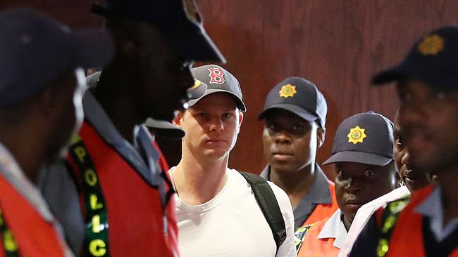 Steve Smith is escorted to Johannesbuerg airport back in 2018.