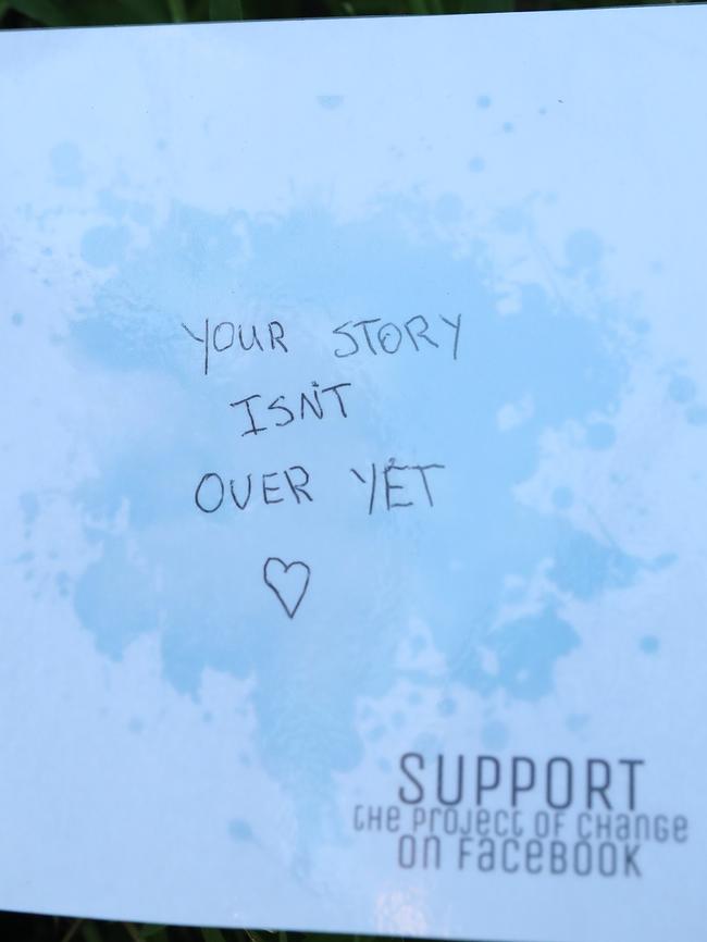 The project involves leaving messages of hope around various spots in Hobart. Picture: NIKKI DAVIS-JONES