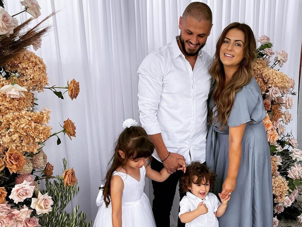 Mr Papanicolaou with wife Krissy, daughter Paris and son George.