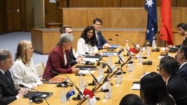 Foreign Affairs Penny Wong and her team meet with Chinese counterpart Wang Yi for talks at Parliament House in Canberra. Picture: NCA NewsWire / Martin Ollman