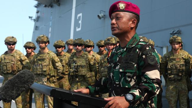 Indonesian National Armed Forces Head of Delegation, Lieutenant Colonel Empri Airudin aboard the HMAS Adelaide in Darwin ahead of Exercise Keris Woomera on November 3. Picture: Zizi Averill