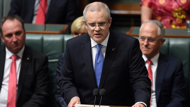 Treasurer Scott Morrison delivers his Budget. Picture: AAP Image/Lukas Coch