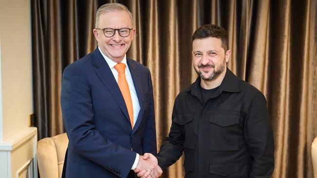 Prime Minister Anthony Albanese meets with Ukrainian President Volodymyr Zelensky.